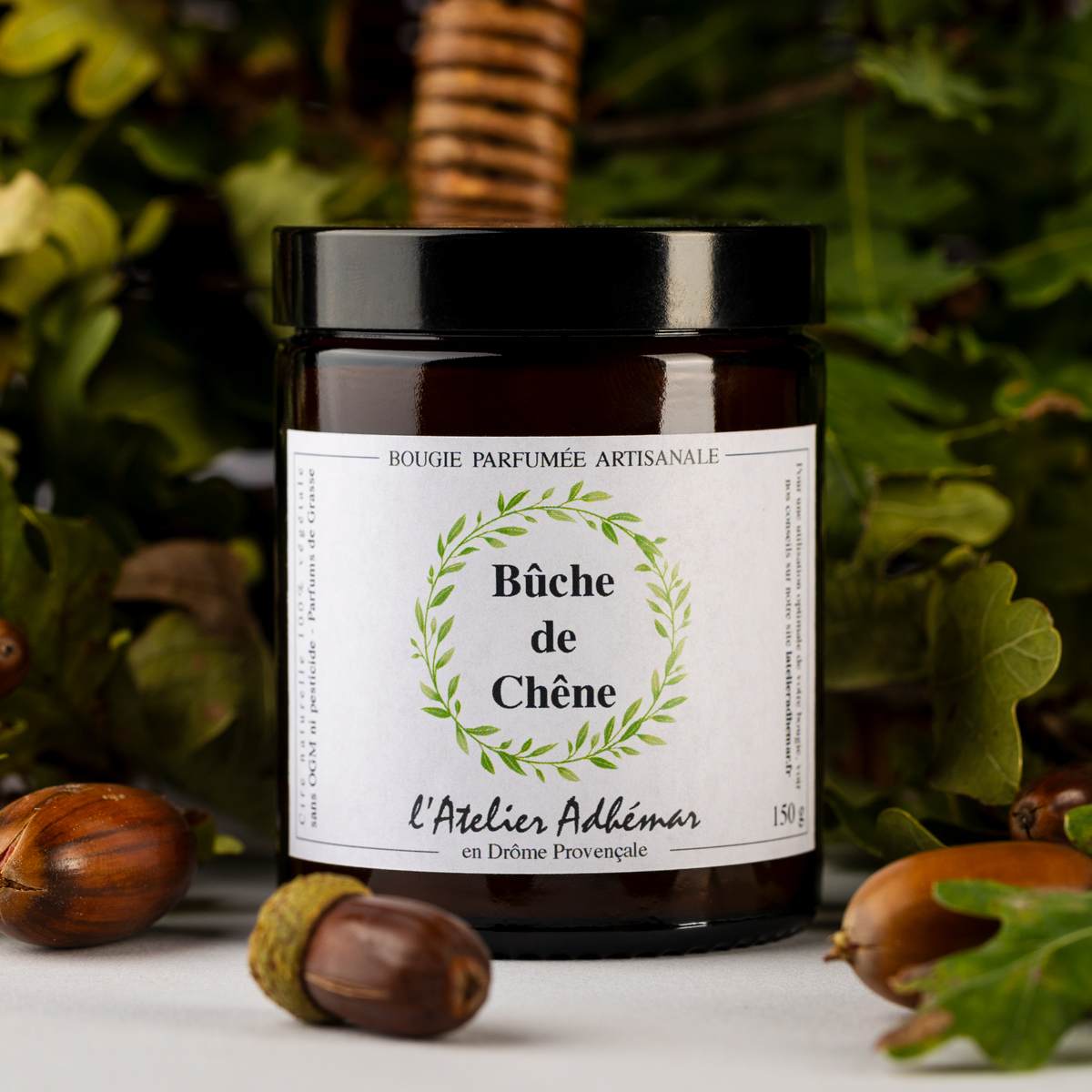 Bougie parfumée artisanale Bûche de Chêne L'Atelier Adhémar